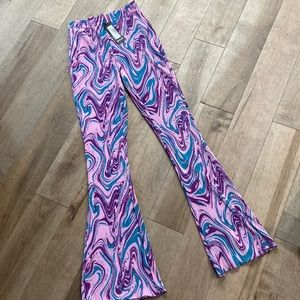 Nasty Gal Marble print flare ribbed pants, size 2